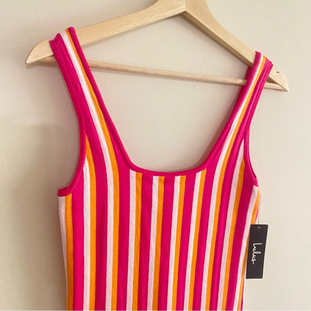 Lulus Nayeli Hot Pink Multi Striped Sleeveless Bodycon Sweater Dress - M - Picture 12 of 13